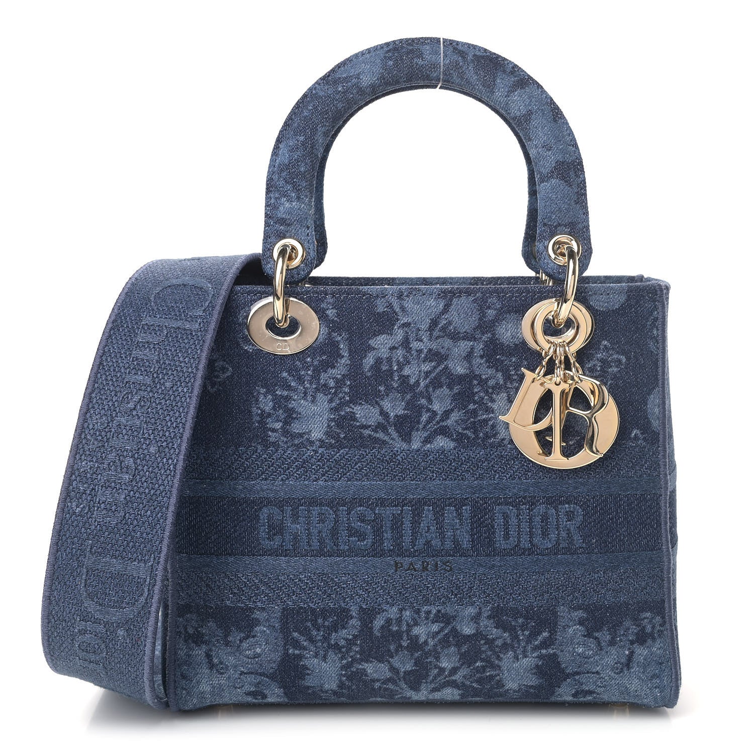 Christian Dior Denim Flowers Embroidered Medium Lady D-Lite Blue 1 of 4