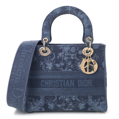 Christian Dior Denim Flowers Embroidered Medium Lady D-Lite Blue 1 of 4