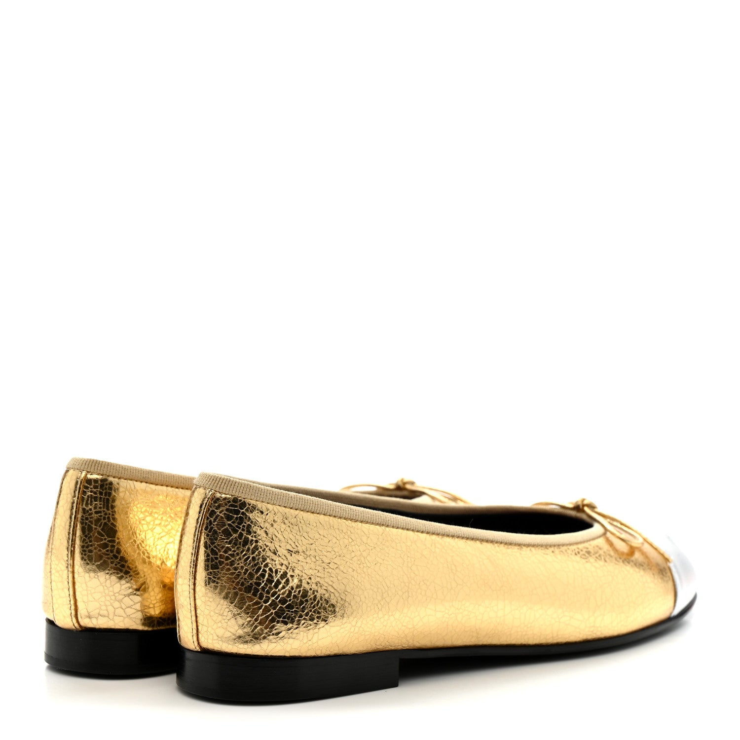 Chanel Crackled Laminated Calfskin CC Cap Toe Ballerina Flats 36.5 Gold  Silver 1809396  FASHIONPHILE