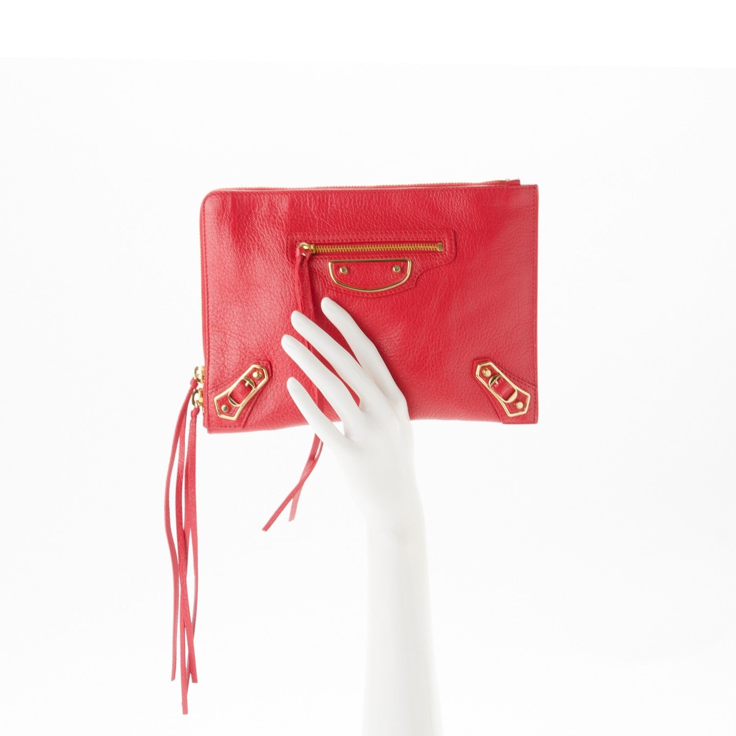 Balenciaga Chevre Gold Metallic Edge Hardware Pouch Rouge Grenade 2 of 5