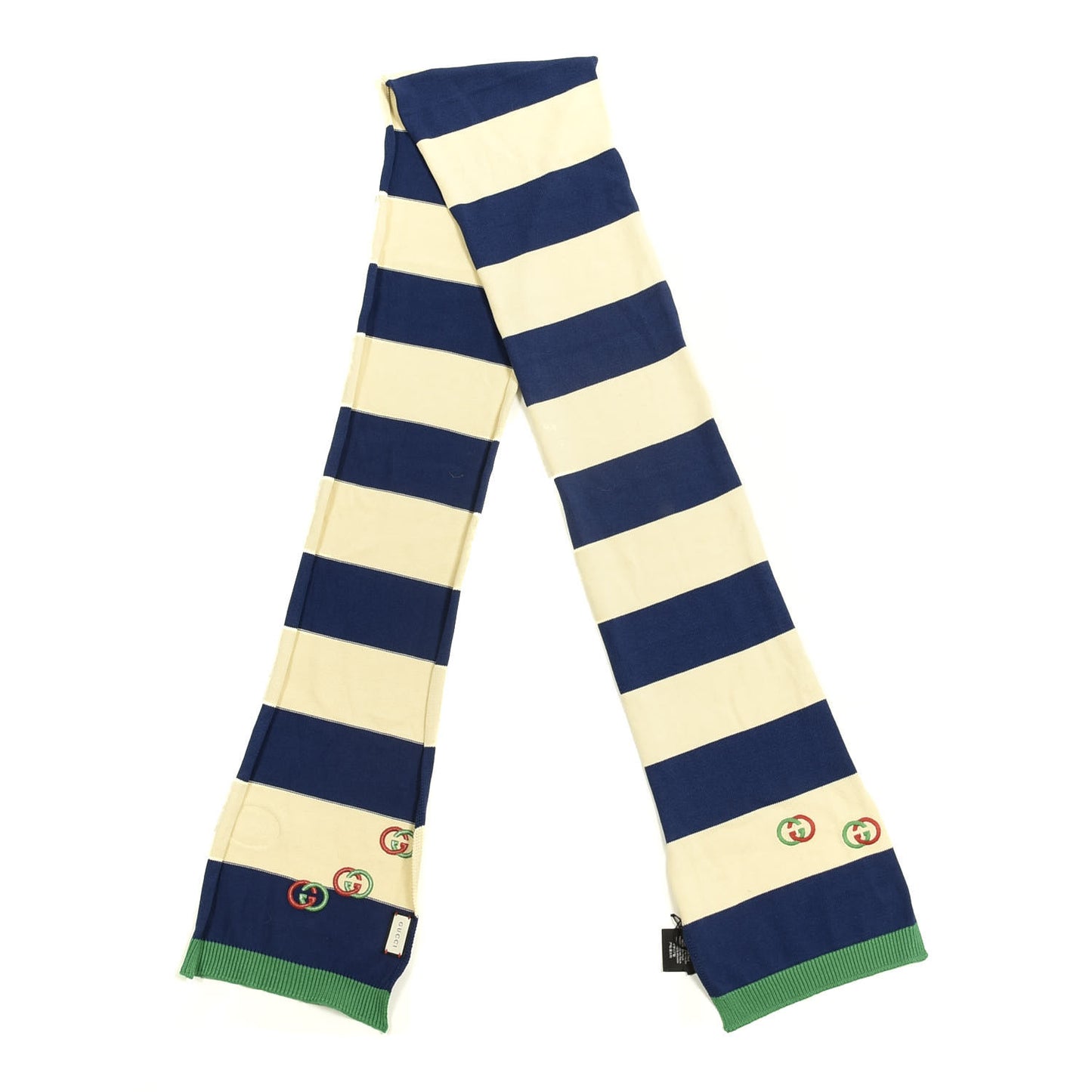 Cotton Striped Interlocking G Scarf Blue Green