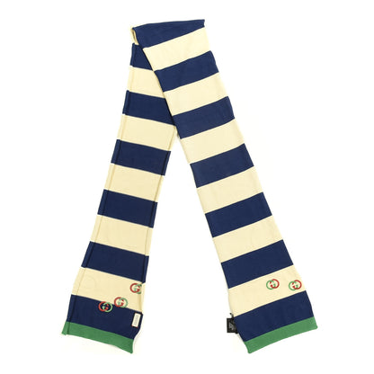 Gucci Cotton Striped Interlocking G Scarf Blue Green 2 of 4