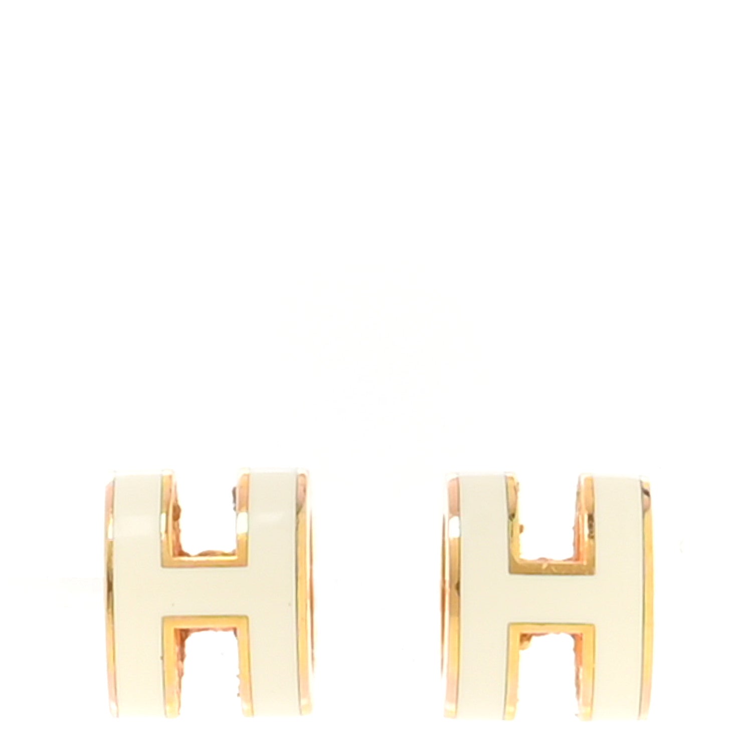 Hermes Gold Lacquered Mini Pop H Earrings White 1 of 7