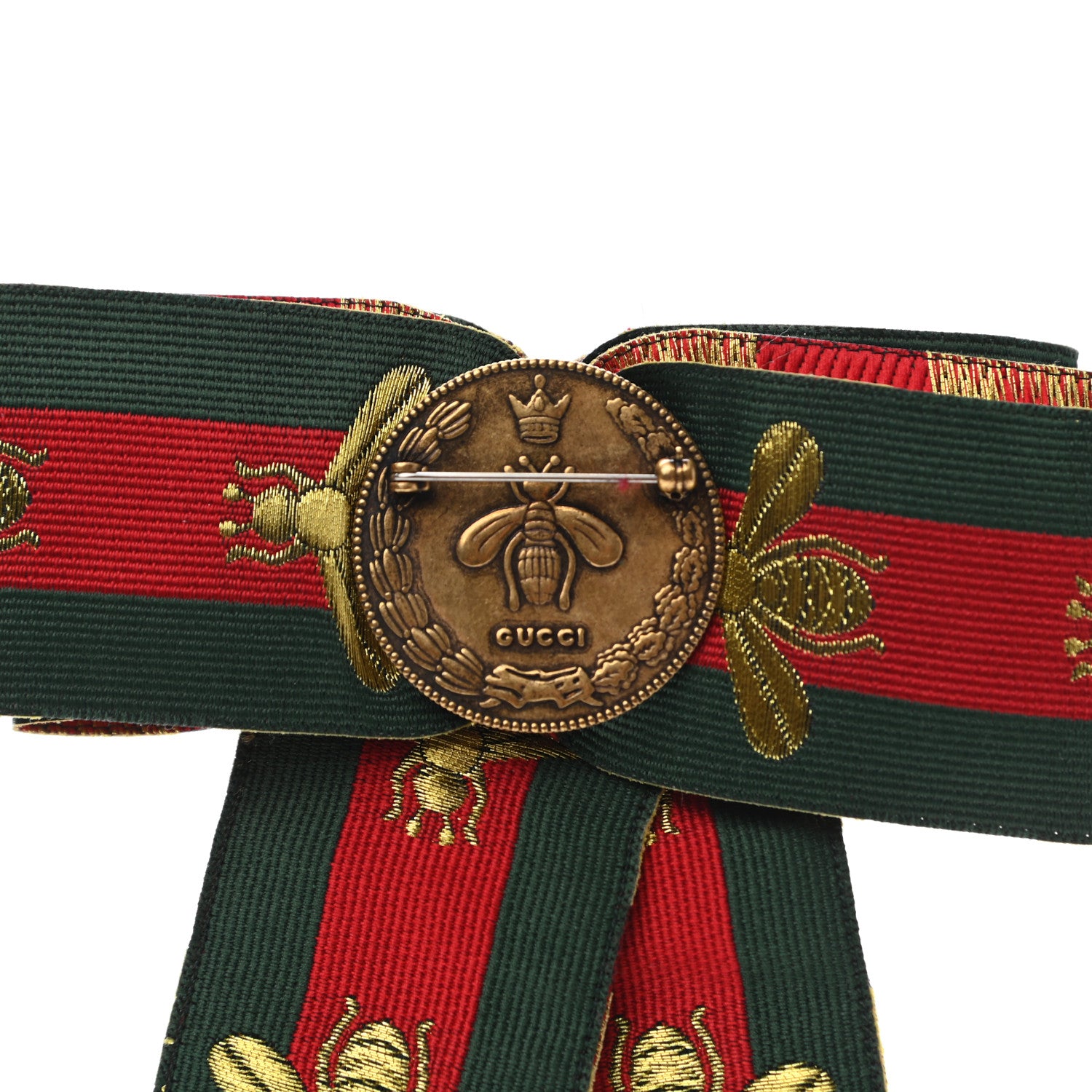 Gucci Ribbon Web Bow Bee Pearl Brooch Red Green 8 of 10