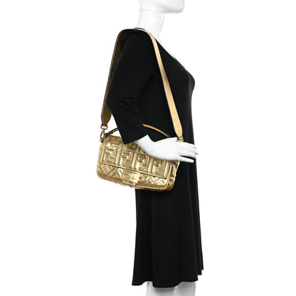 Fendi Vitello Catalan Mirror FF 1974 Embossed Baguette Gold 2 of 10
