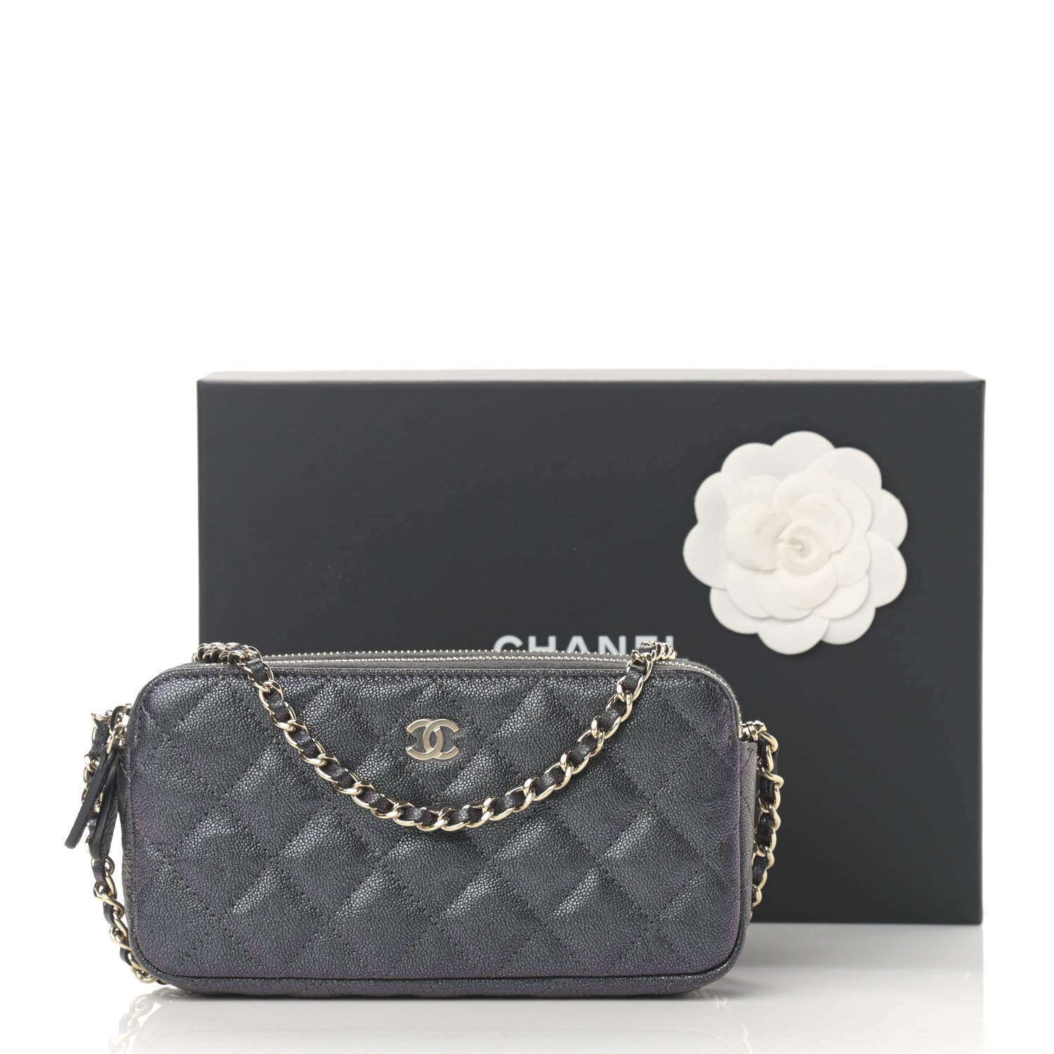 Chanel Iridescent Caviar Quilted Small Clutch With Chain Black 14 of 14