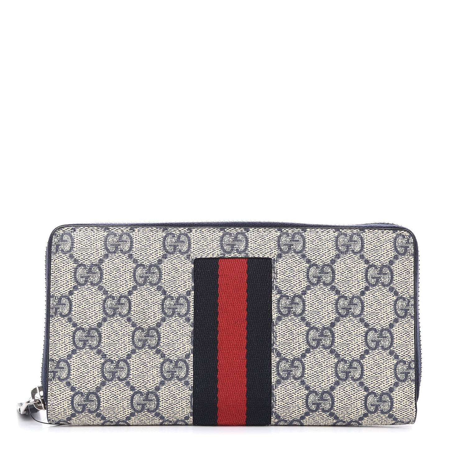 GG Supreme Monogram Web Zip Around Wallet Beige Blue