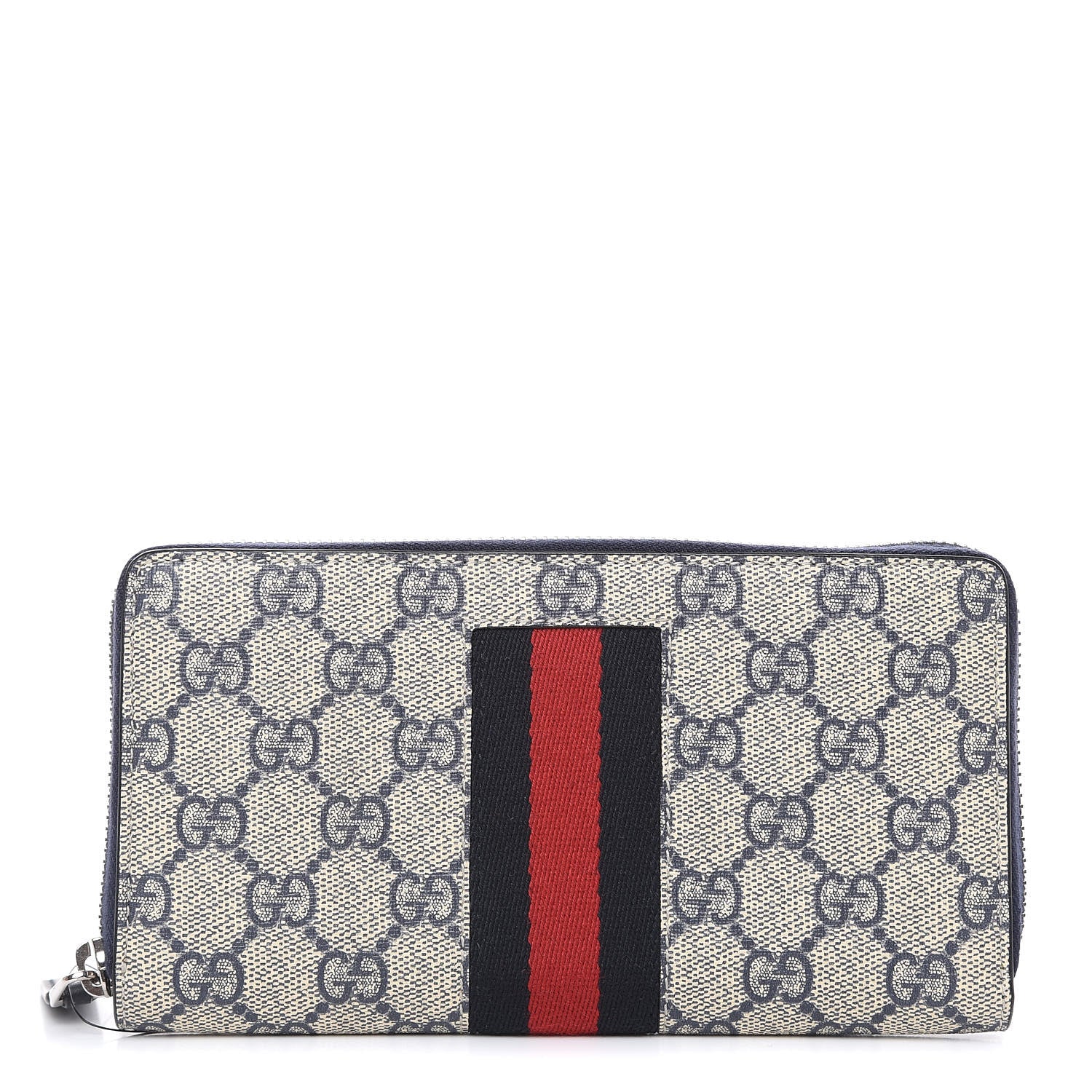 Gucci GG Supreme Monogram Web Zip Around Wallet Beige Blue 1 of 9