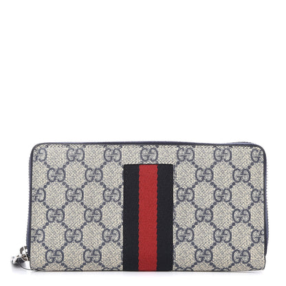 Gucci GG Supreme Monogram Web Zip Around Wallet Beige Blue 1 of 9