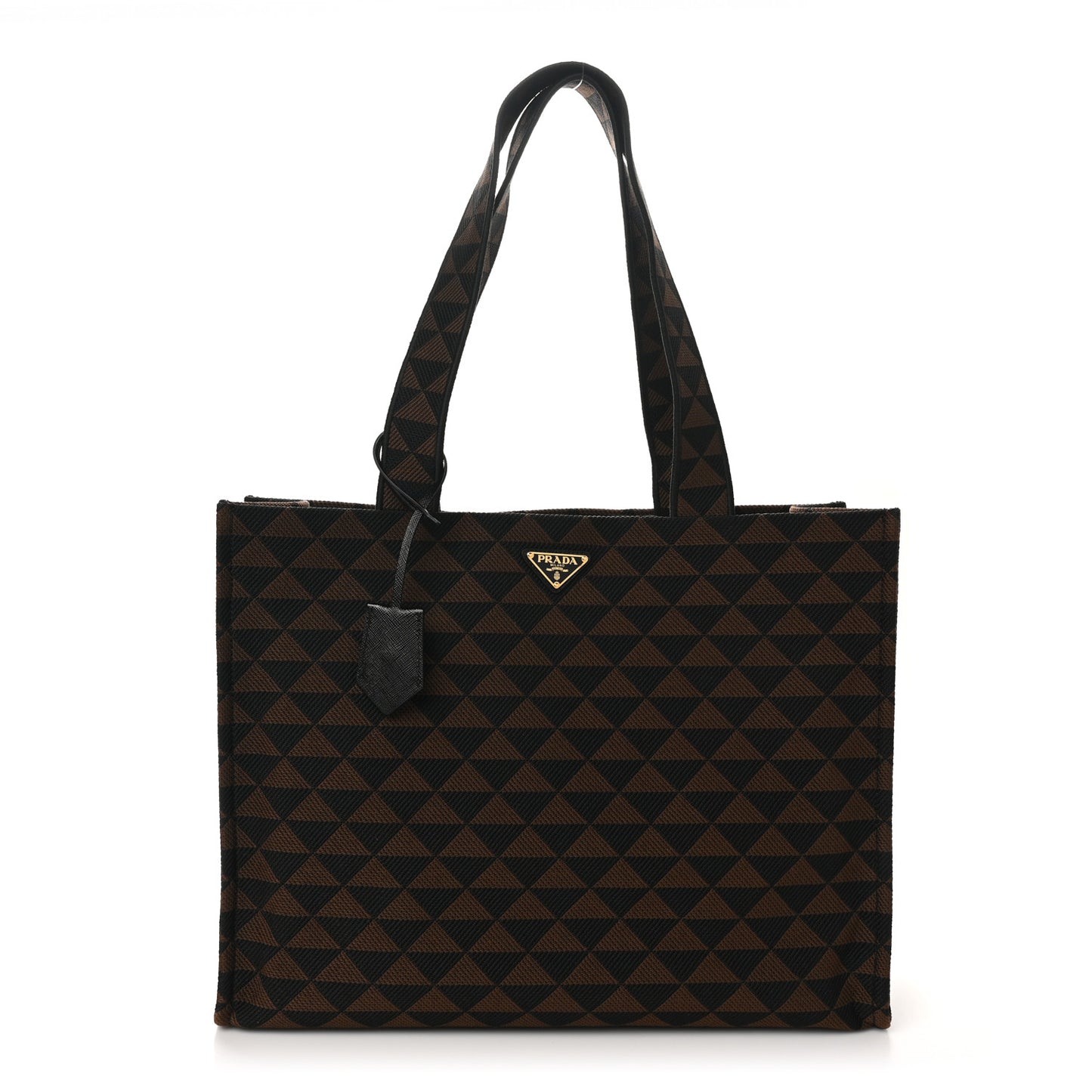 Jacquard Saffiano Triangolo Symbole Embroidered Shopping Tote Black Corda