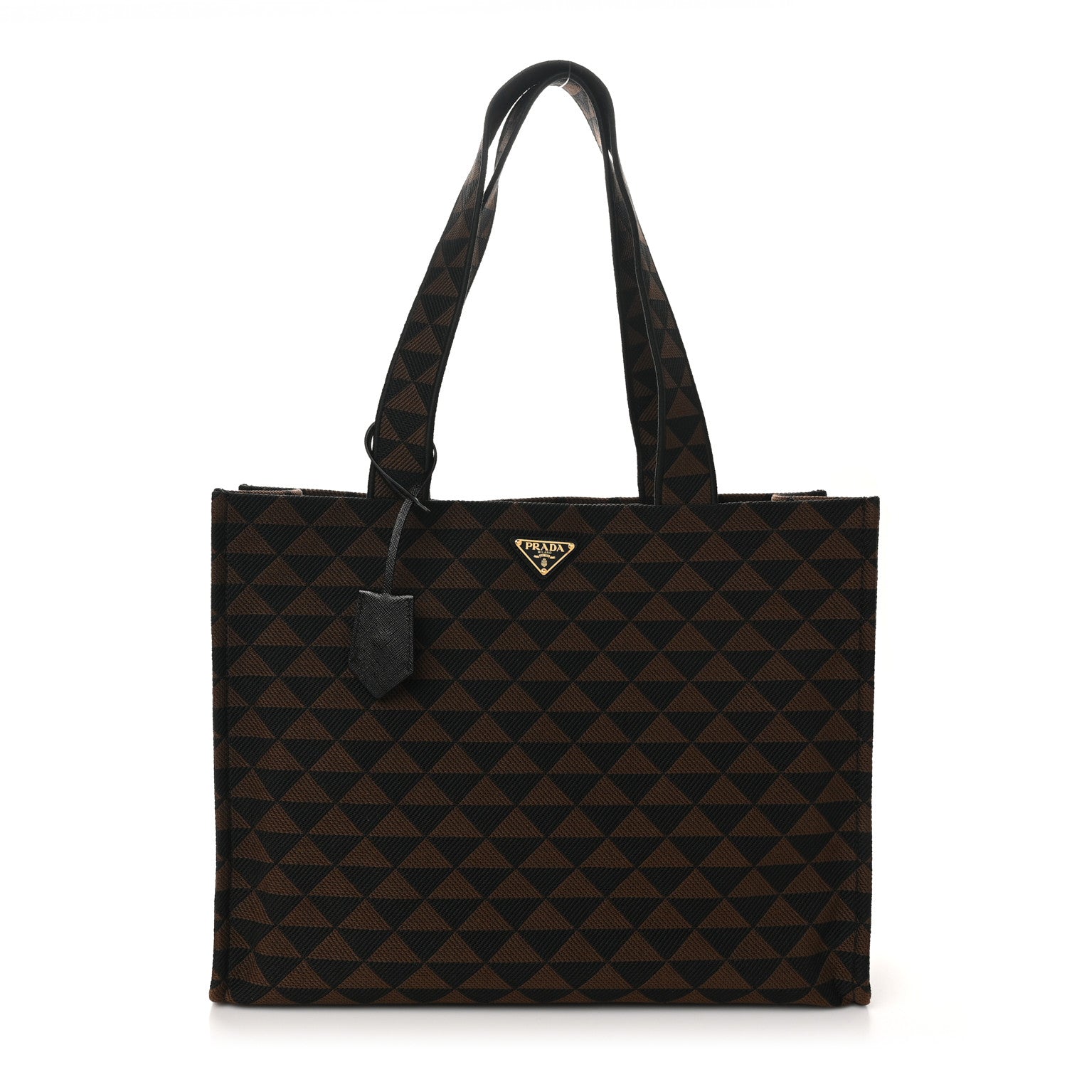 Prada Jacquard Saffiano Triangolo Symbole Embroidered Shopping Tote Black Corda 1 of 9