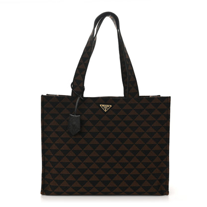 Prada Jacquard Saffiano Triangolo Symbole Embroidered Shopping Tote Black Corda 1 of 9