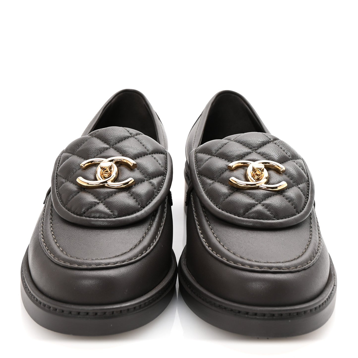 Lambskin Quilted CC Turnlock Loafers 38.5 Dark Brown