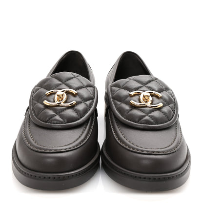 Chanel Lambskin Quilted CC Turnlock Loafers 38.5 Dark Brown 3 of 10