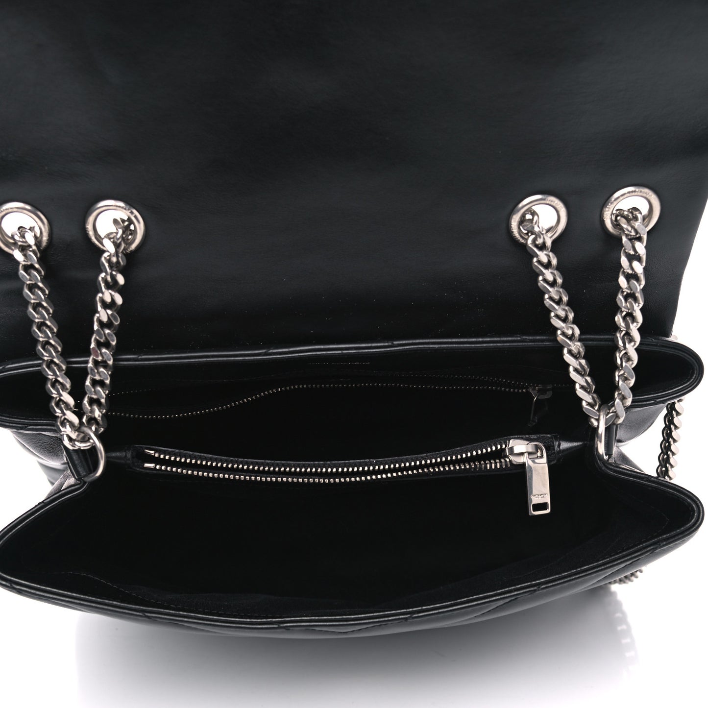 Calfskin Y Quilted Monogram Medium Loulou Chain Satchel Black
