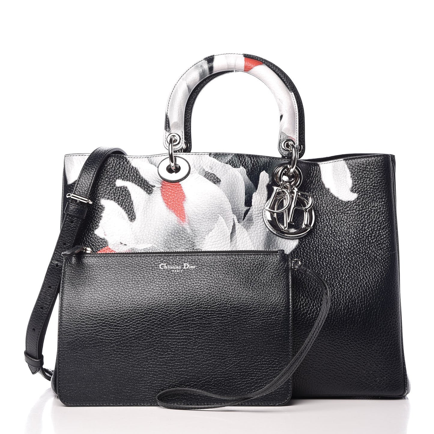 Bullcalf Printed Large Flower Diorissimo Tote Black