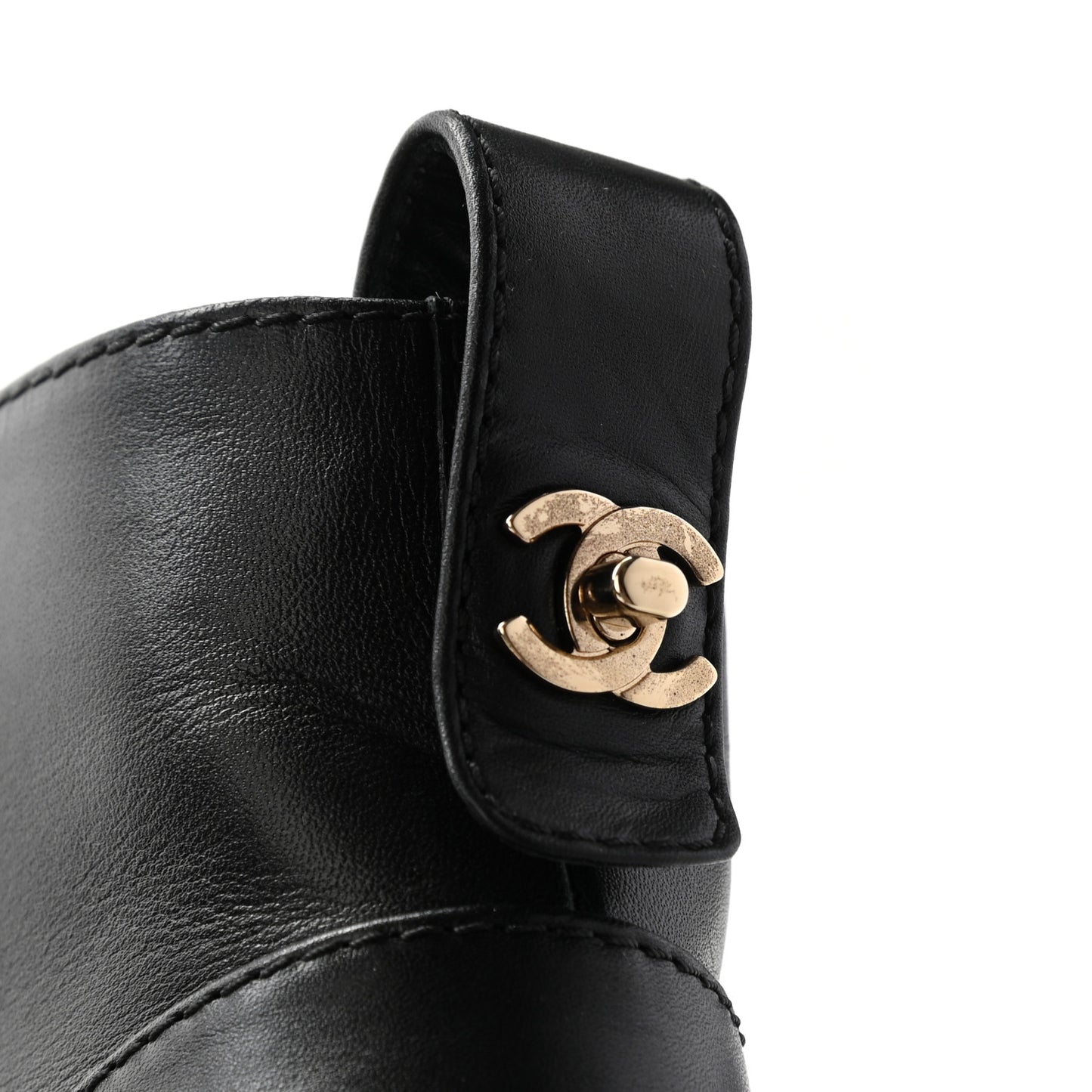 Calfskin CC Turnlock Lace Up Boots 35.5 Black