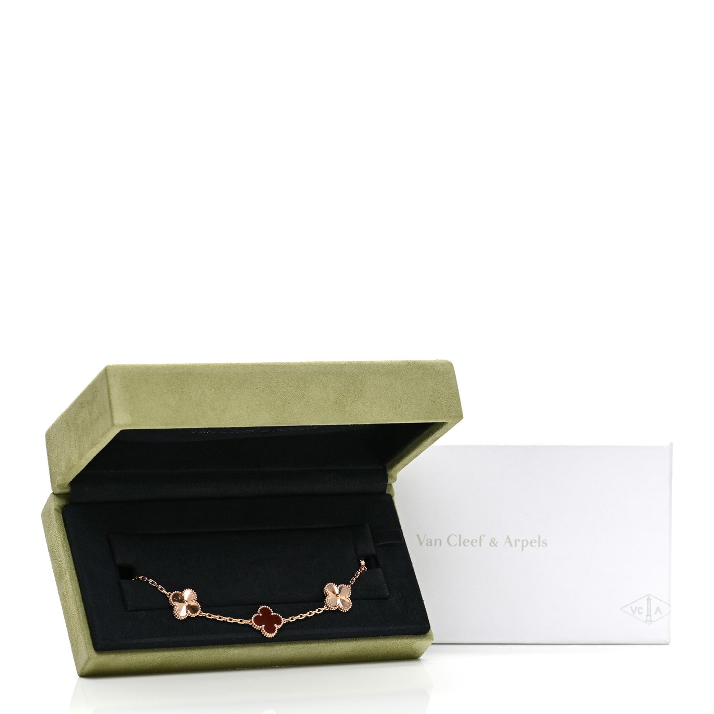 18K Rose Gold Carnelian 5 Motifs Guilloche Vintage Alhambra Bracelet