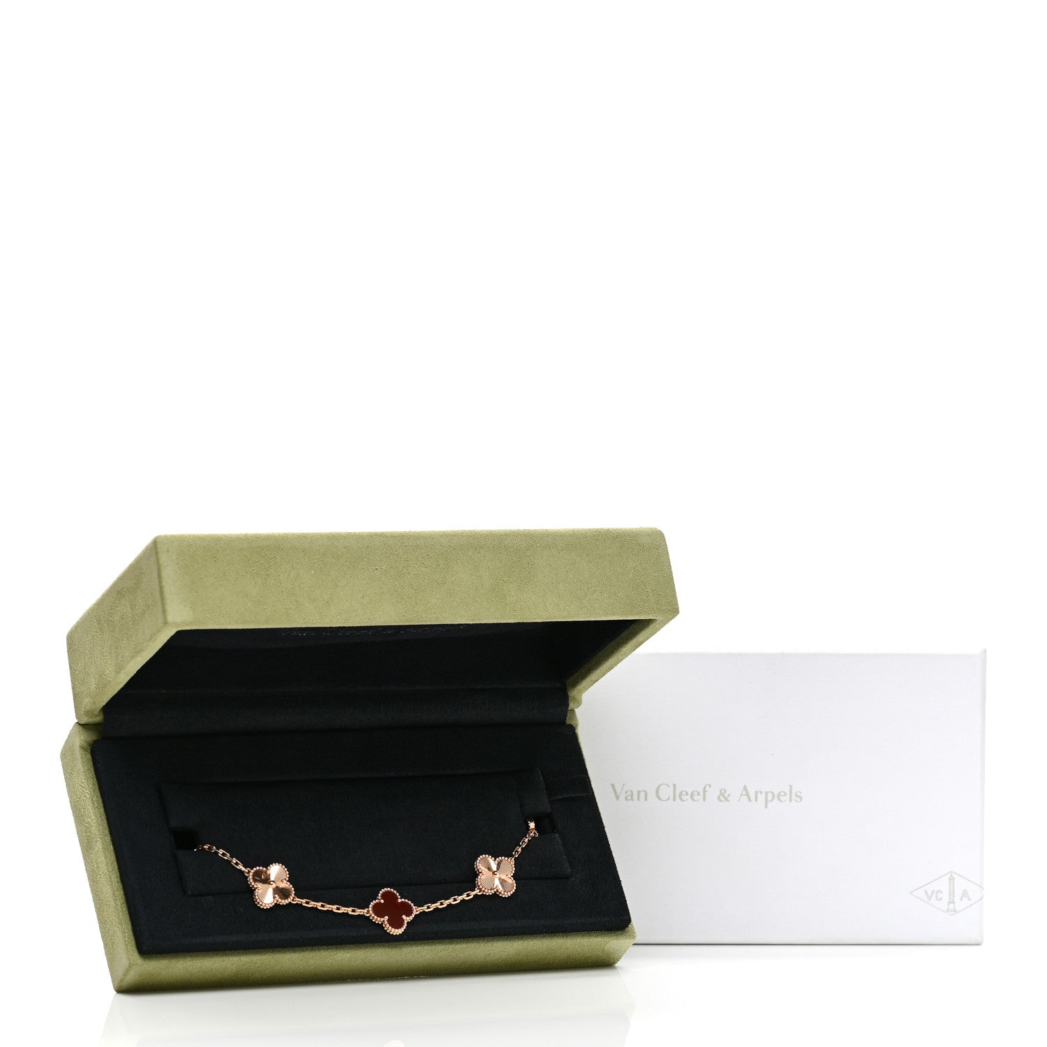 Van Cleef & Arpels 18K Rose Gold Carnelian 5 Motifs Guilloche Vintage Alhambra Bracelet 5 of 5