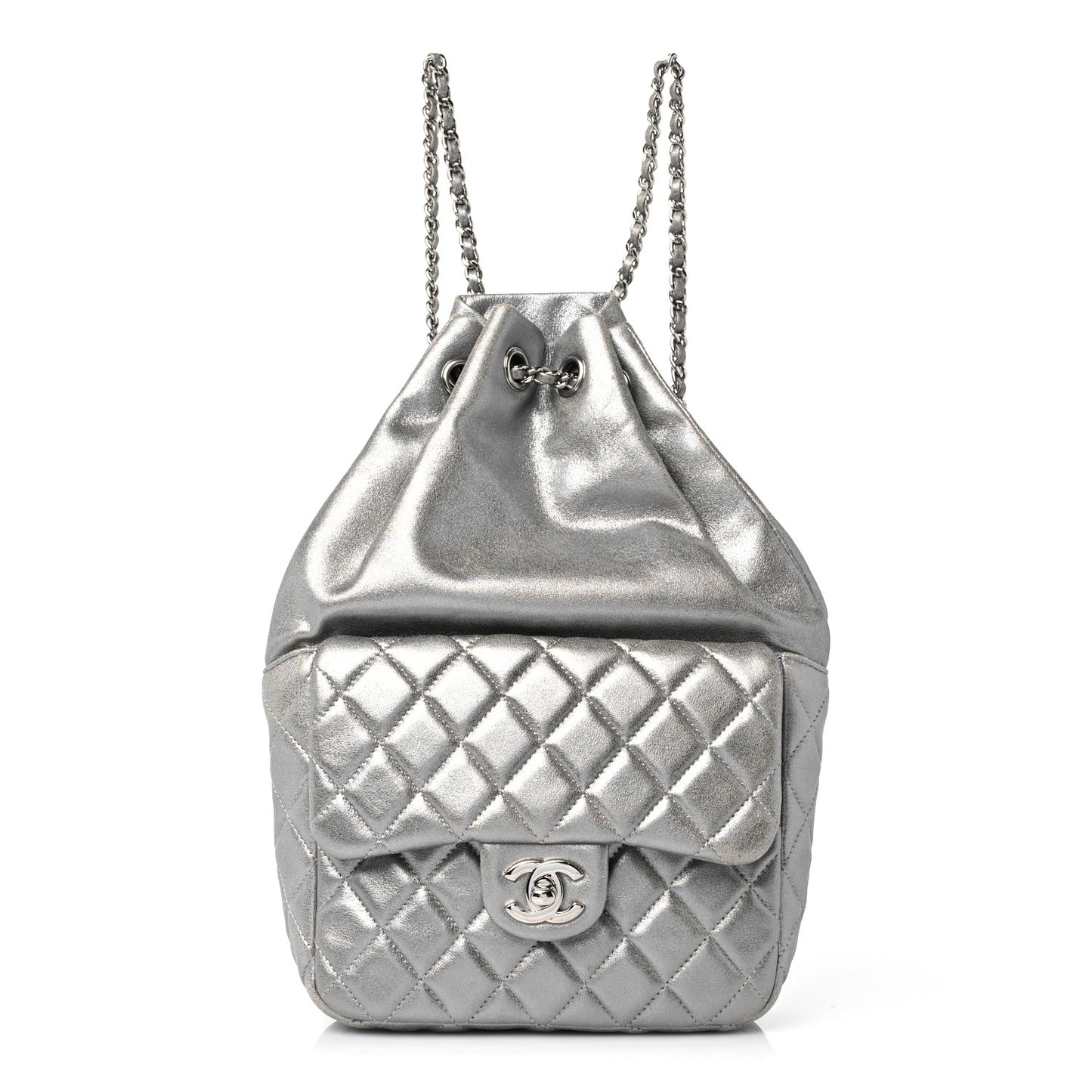 Metallic Lambskin Quilted Small In Seoul Backpack Silver