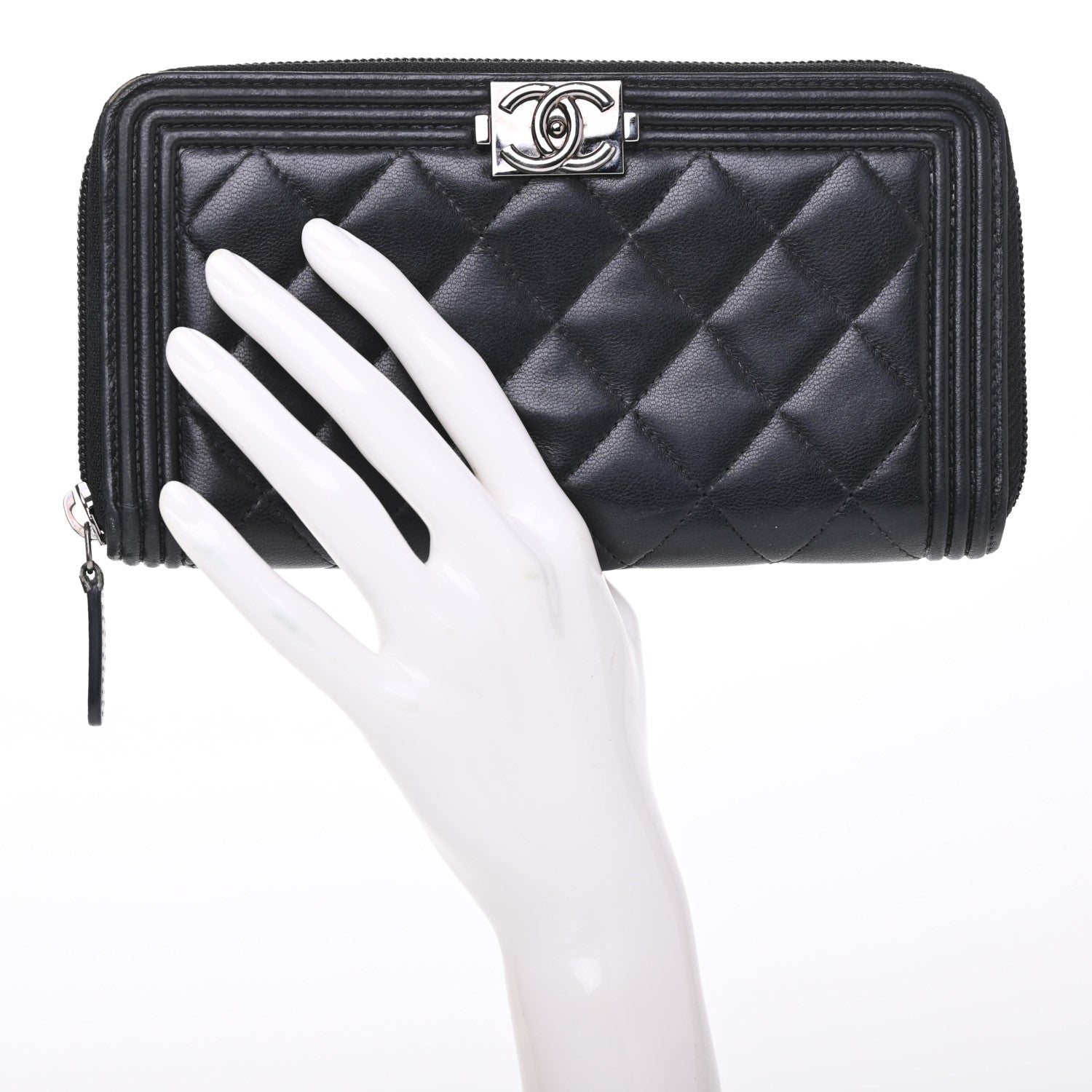 Chanel Lambskin Quilted Boy Zip Around Wallet Black 2 of 9