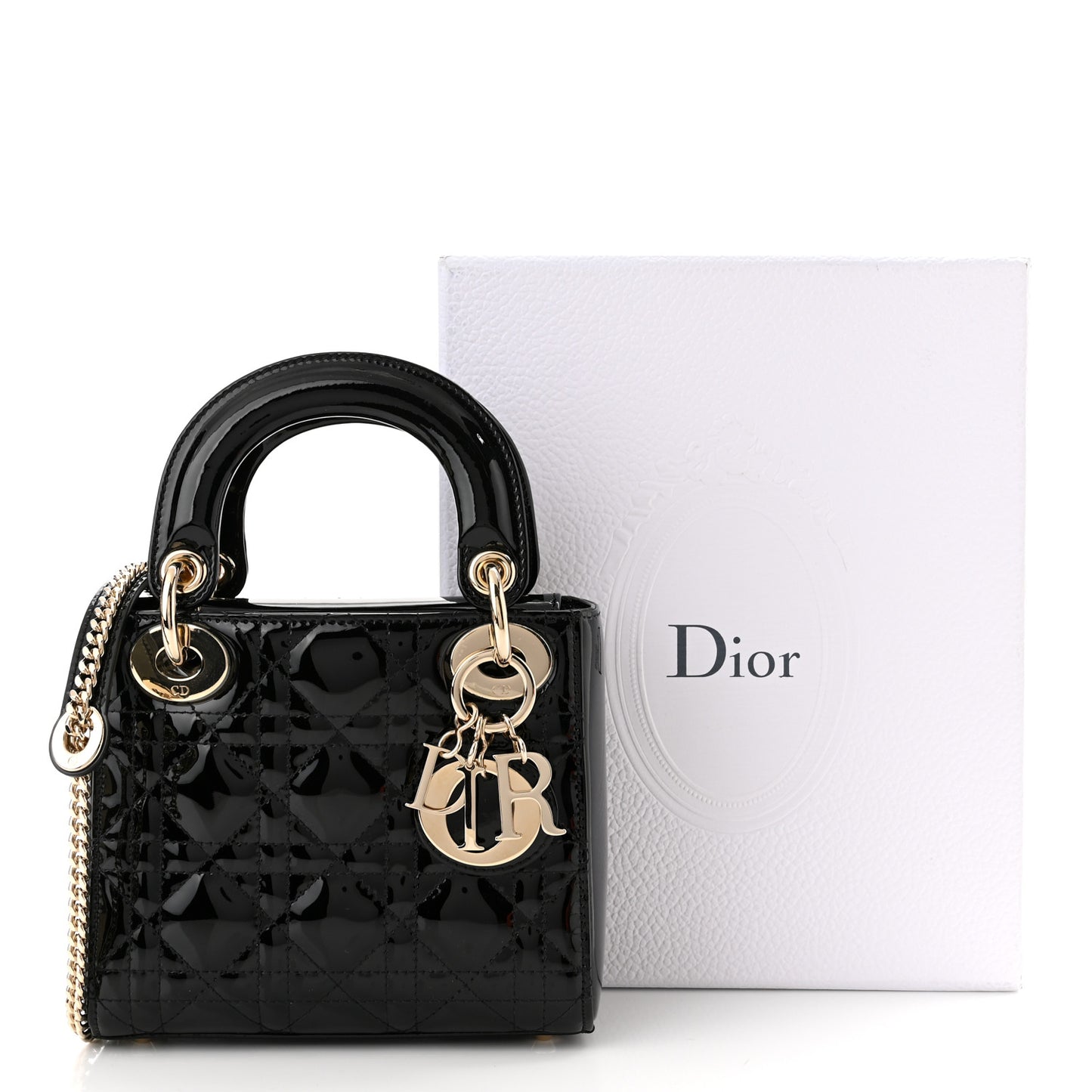 Patent Cannage Mini Lady Dior Black
