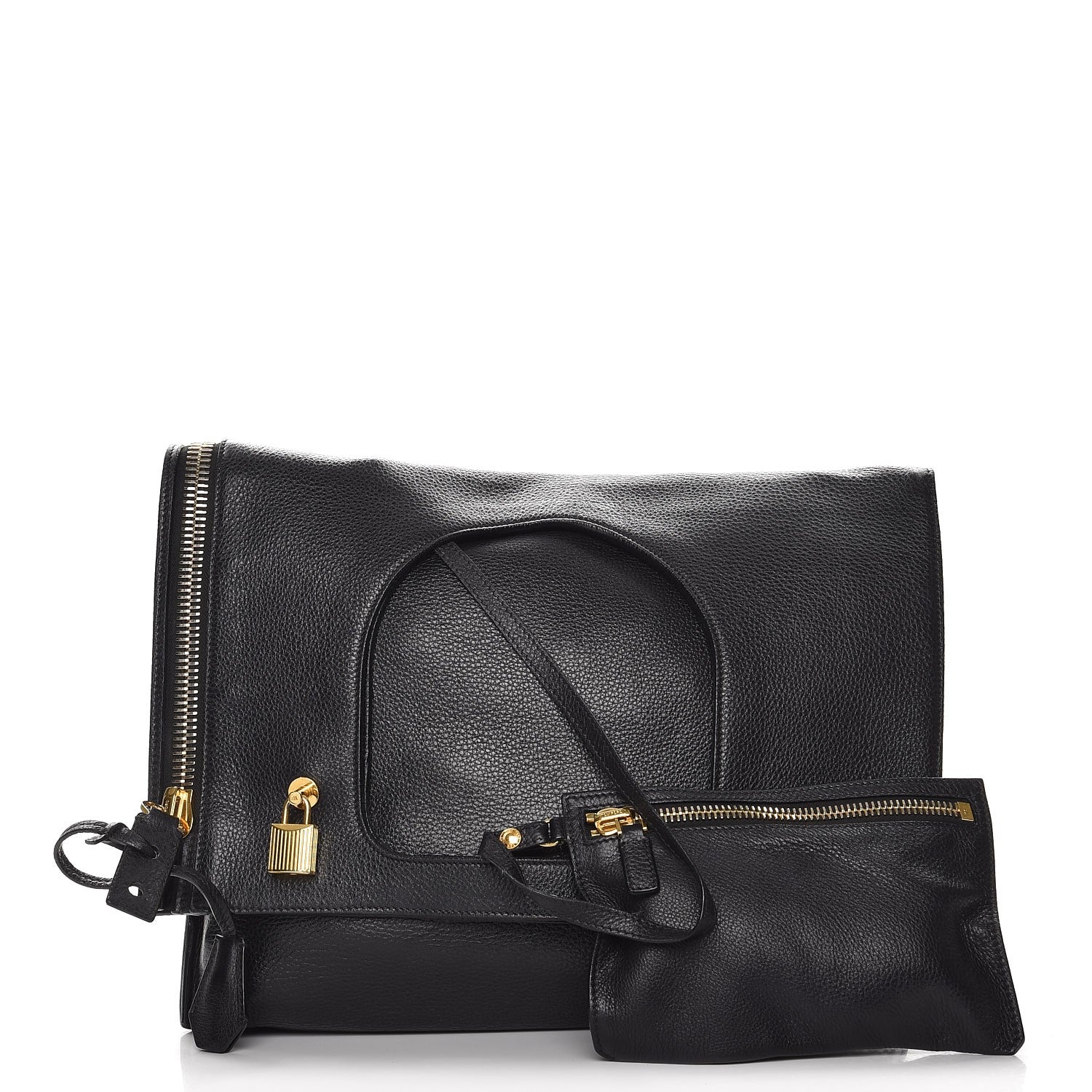Tom Ford Grained Calfskin Large Alix Padlock Zip Shoulder Bag Black 3 of 9