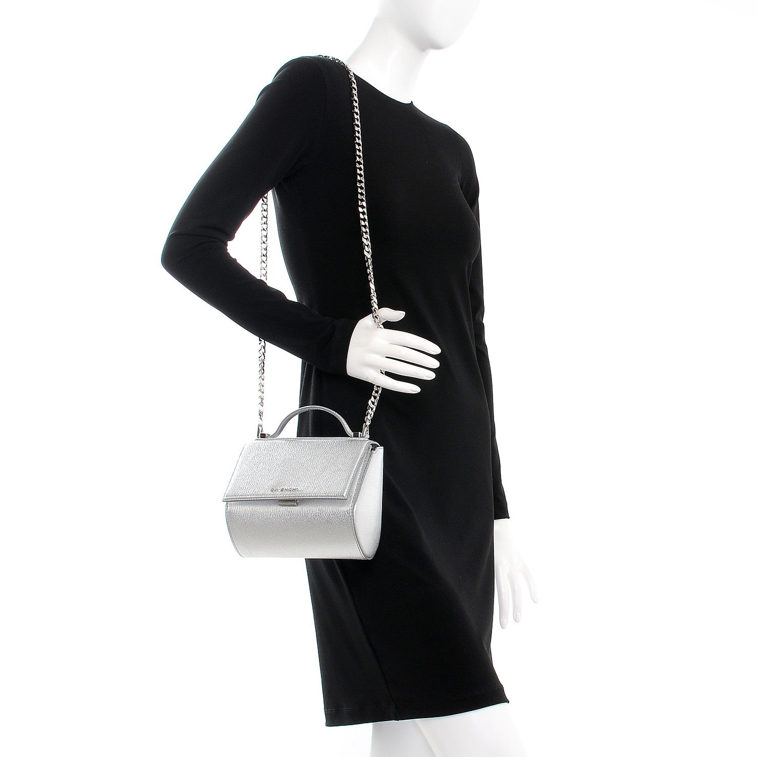 Givenchy Metallic Calfskin Mini Pandora Box Chain Crossbody Bag Silver 2 of 7
