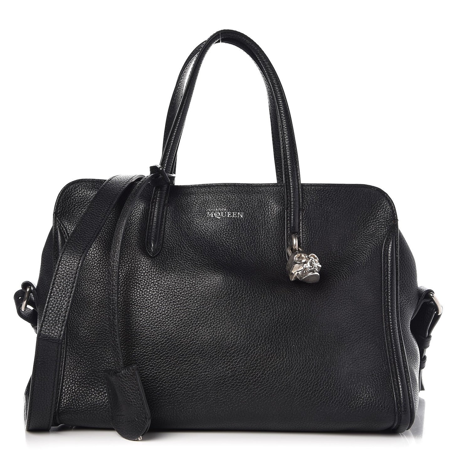 Pebbled Calfskin Small Skull Padlock Zip Around Tote Black