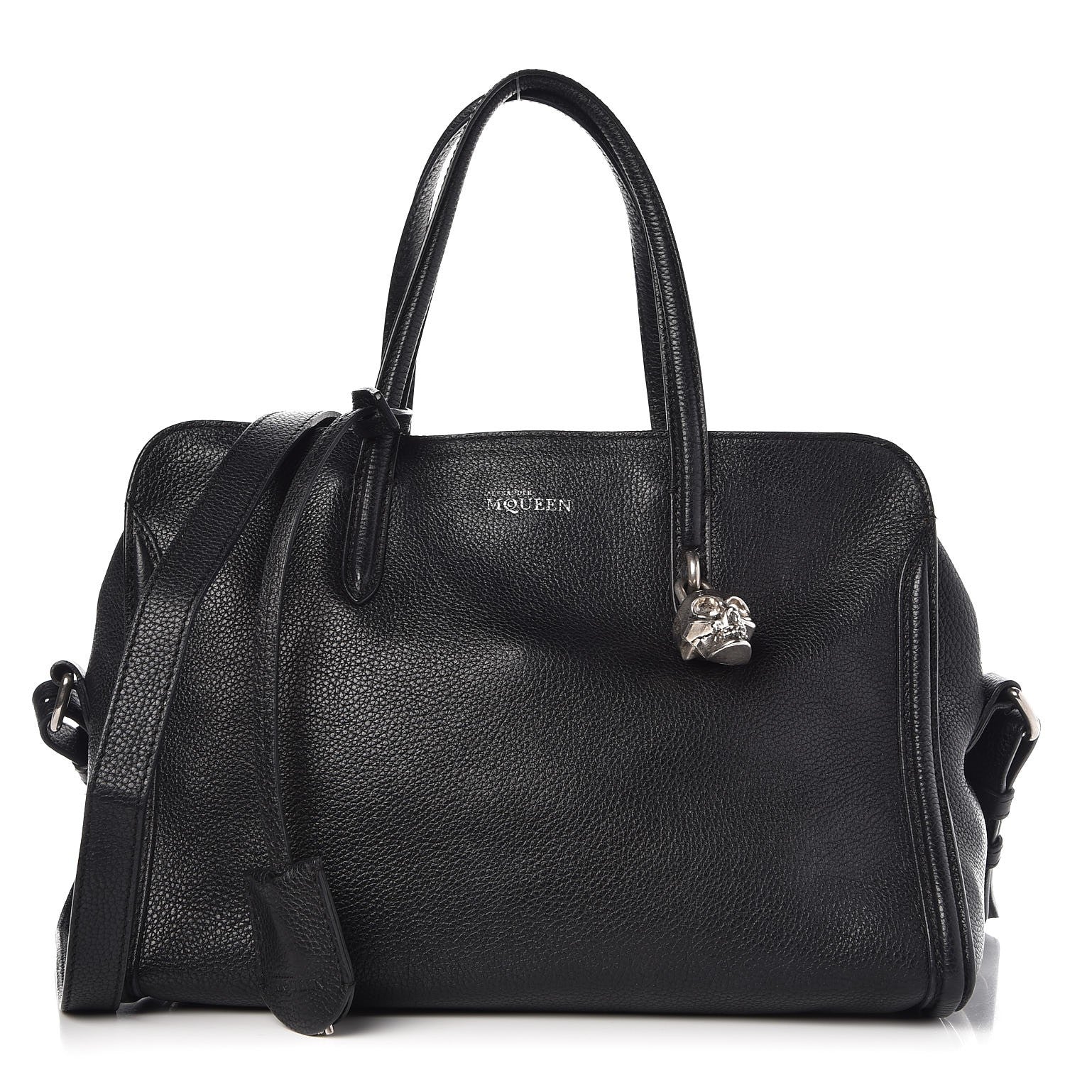 Alexander McQueen Pebbled Calfskin Small Skull Padlock Zip Around Tote Black 1 of 15