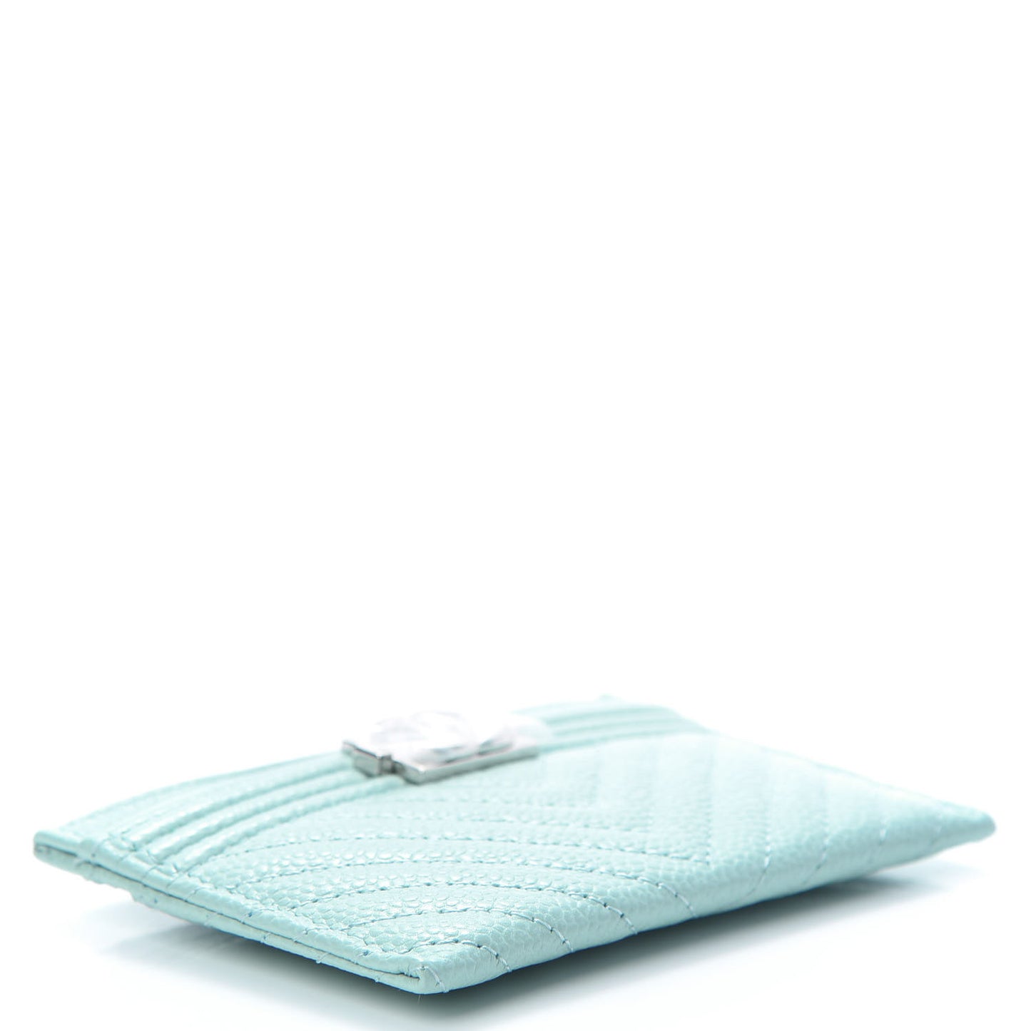 Caviar Quilted Chevron Boy Card Holder Light Blue