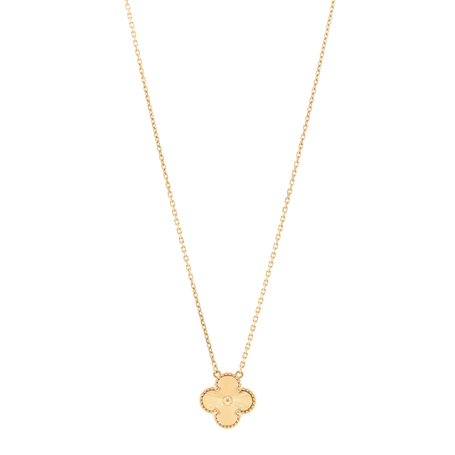 Van Cleef & Arpels 18K Yellow Gold Guilloché Vintage Alhambra Pendant Necklace 1 of 5
