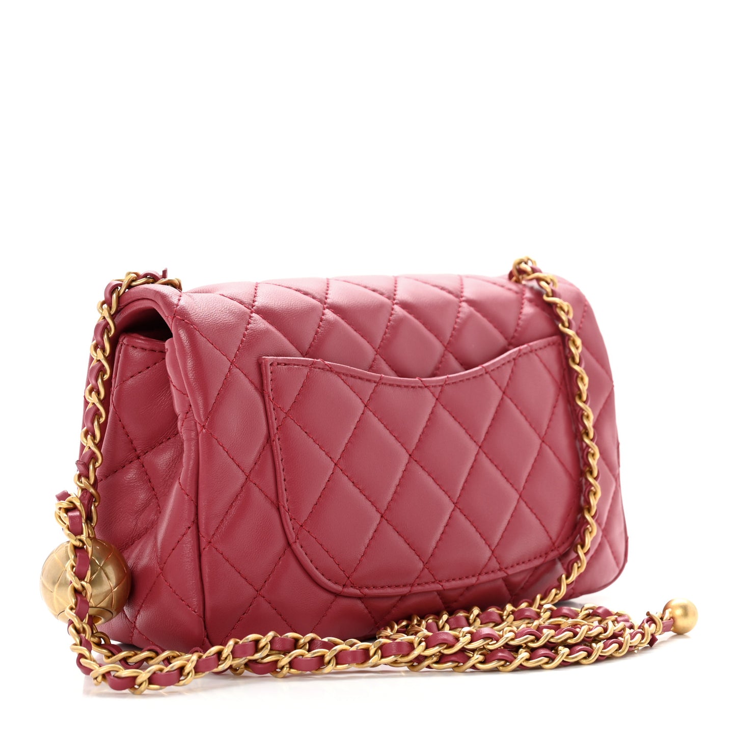 Lambskin Quilted Mini Rectangular Pearl Crush Flap Fuchsia