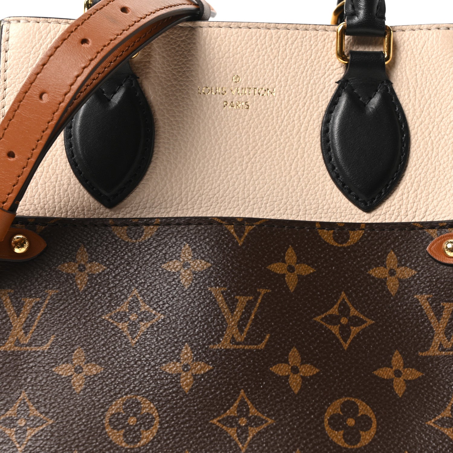Louis Vuitton Calfskin Monogram Fold Tote PM Cream Khaki Black