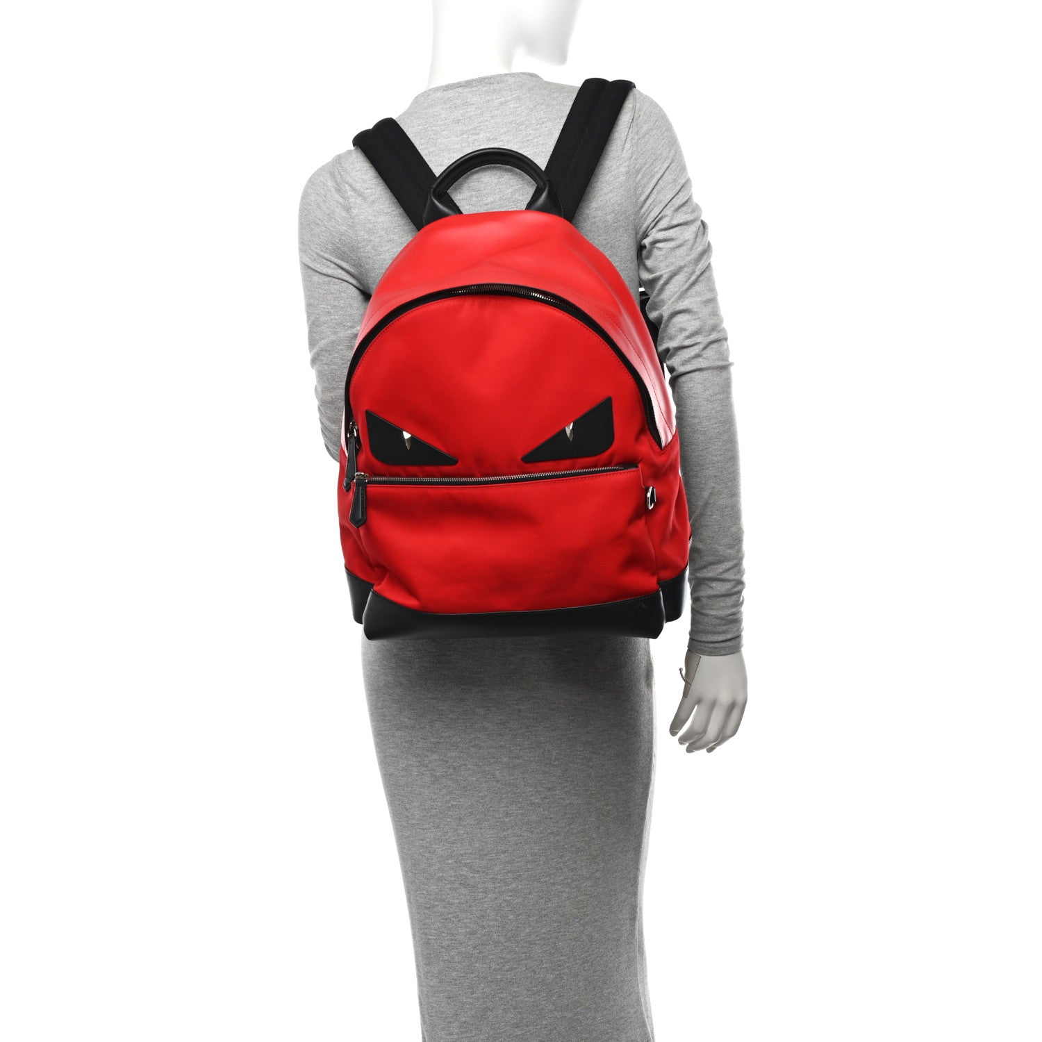 Fendi Nylon Vitello Liberty Vitello Dolce Monster Eyes Rounded Backpack Red Black 2 of 16