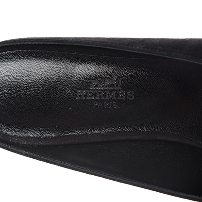 Hermes Suede Goatskin Crystal Roxane Mules 38 Gris Argente Black 7 of 8
