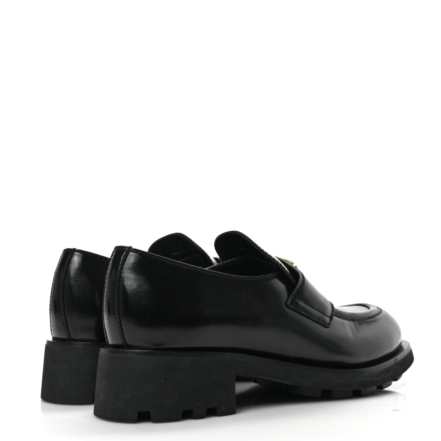 Prada Spazzolato Metal Triangle Logo 50mm Lug Sole Loafers 39 Black 4 of 7