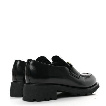 Prada Spazzolato Metal Triangle Logo 50mm Lug Sole Loafers 39 Black 4 of 7