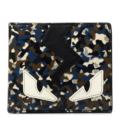 Fendi Vitello Elite Granite Monster Eyes Bi-fold Wallet Navy 1 of 4