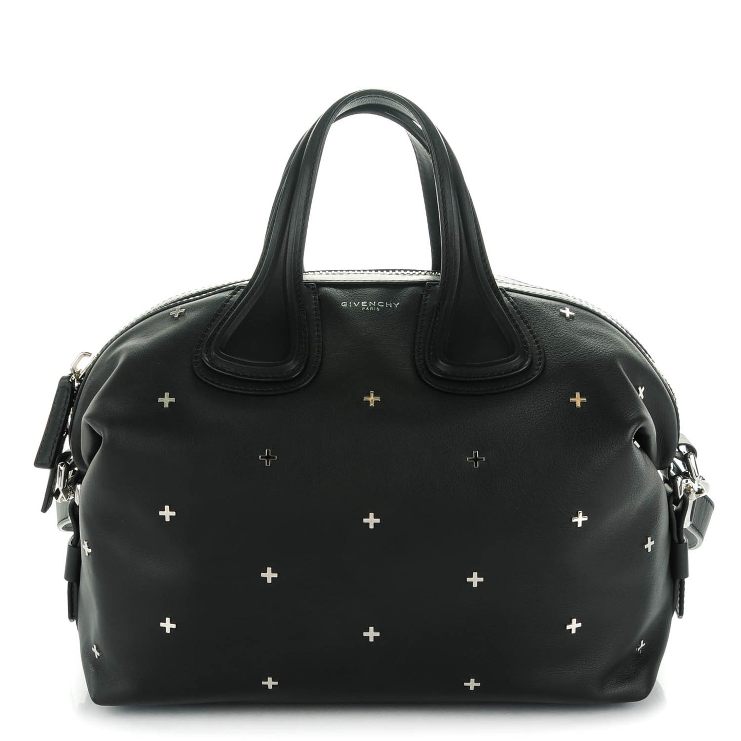 Waxy Grained Calfskin Cross Embellished Medium Nightingale Black