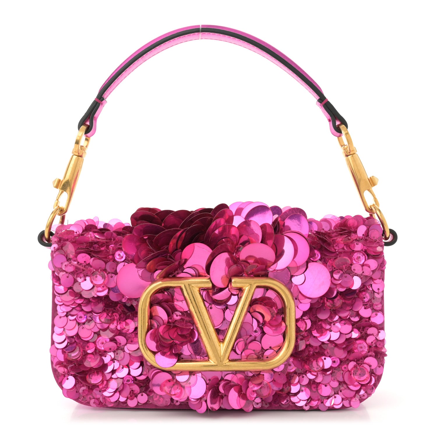 Valentino Garavani Sequin Vlogo Embroidered Small Loco Shoulder Bag Pink PP 1 of 10
