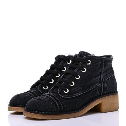 Chanel Denim Lace Up Boots 37.5 Grey 3 of 10