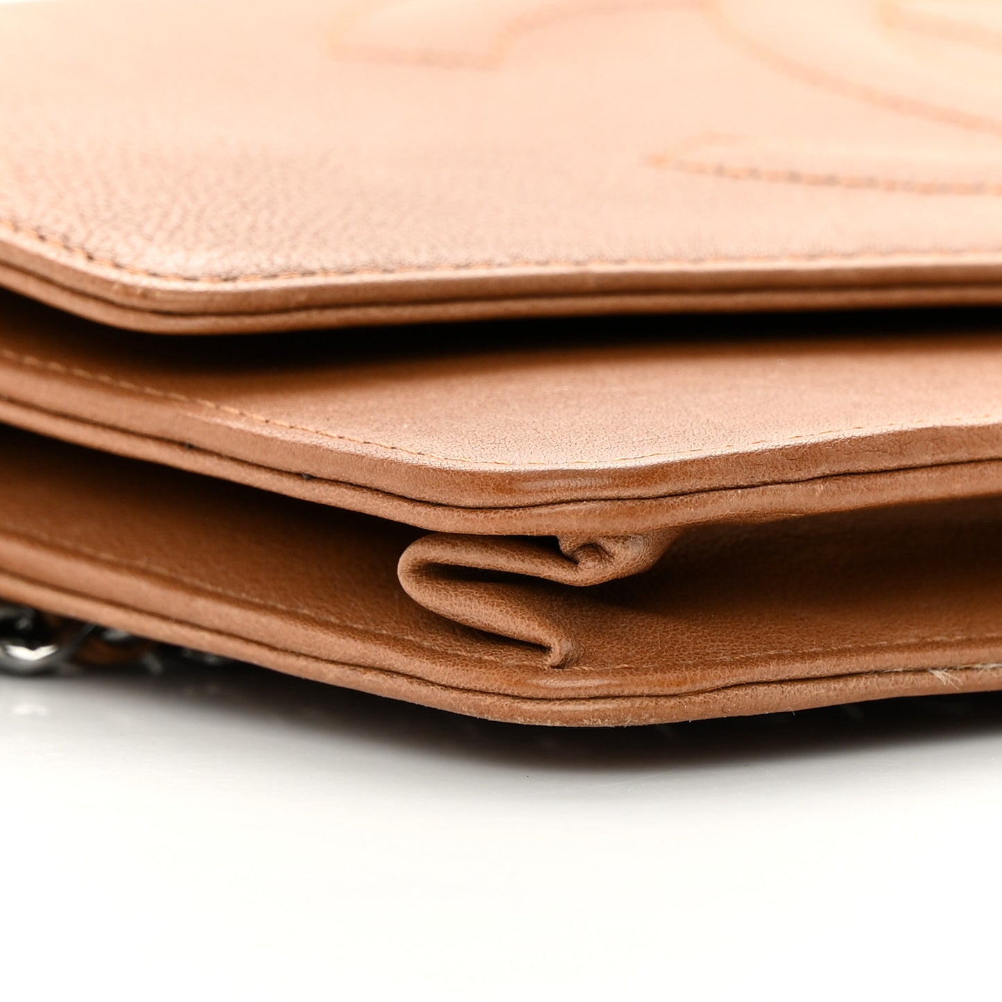 Lambskin Timeless CC Wallet On Chain WOC Light Brown