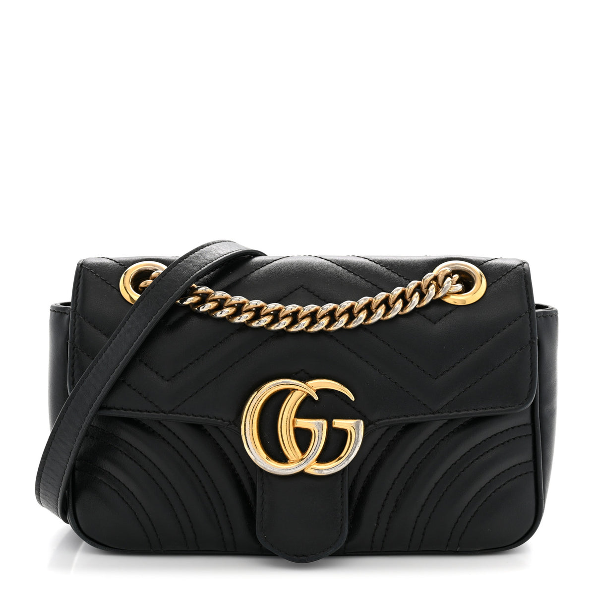 Calfskin Matelasse Mini GG Marmont Shoulder Bag Black