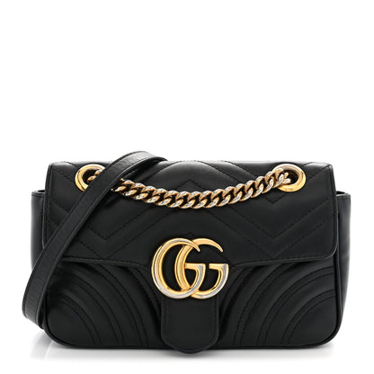 Gucci Calfskin Matelasse Mini GG Marmont Shoulder Bag Black 1 of 14