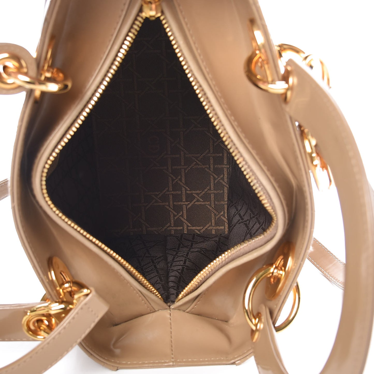 Glazed Calfskin Cannage Medium Lady Dior Beige