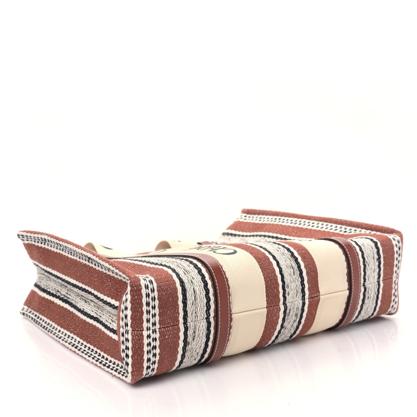 Woven Linen Large Woody Striped Ribbon Tote Sepia Brown
