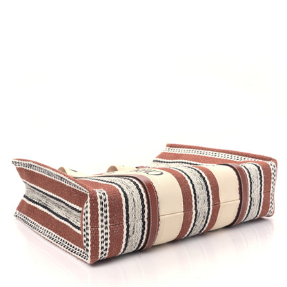 Chloe Woven Linen Large Woody Striped Ribbon Tote Sepia Brown 4 of 8