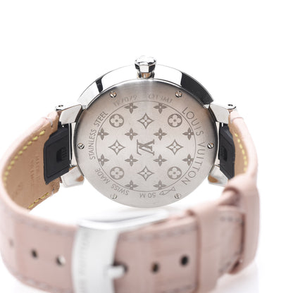 Louis Vuitton Stainless Steel Alligator Diamond 33mm Tambour Slim Quartz Watch 4 of 8