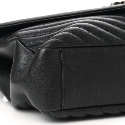 Saint Laurent Sheepskin Matelasse Chevron Monogram Large College Satchel Black 10 of 11